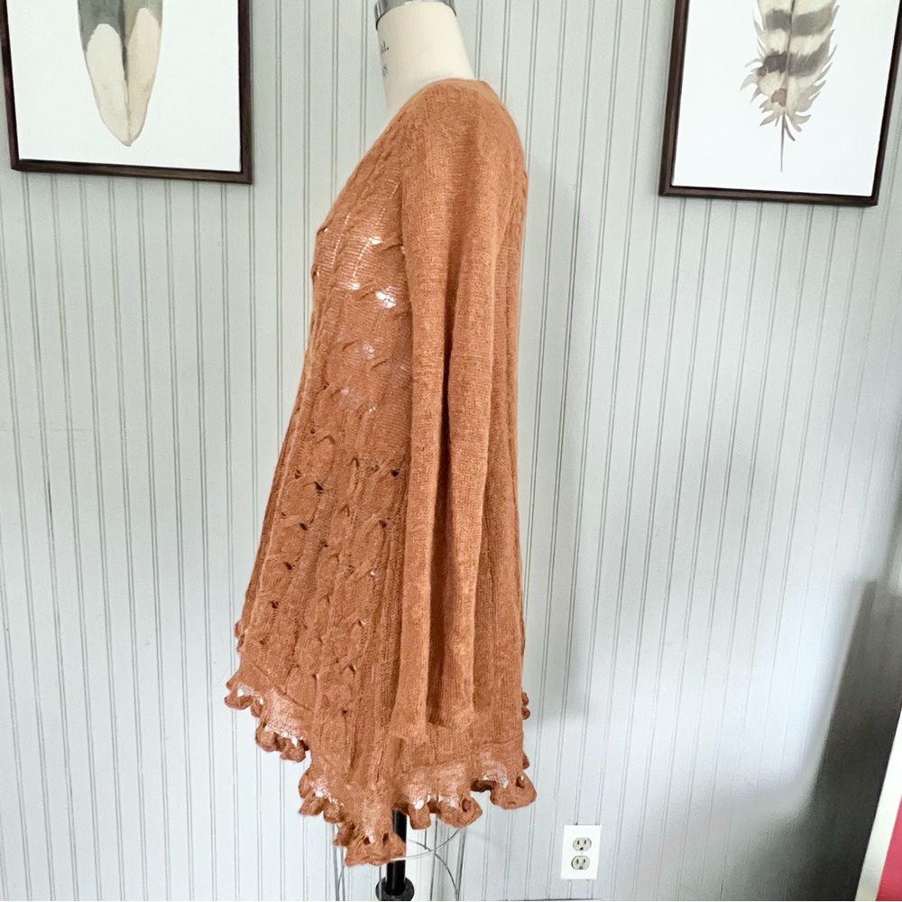 Free People Found My Friend Open Knit Waterfall Sweater Honey Rust - Picture 4 of 10